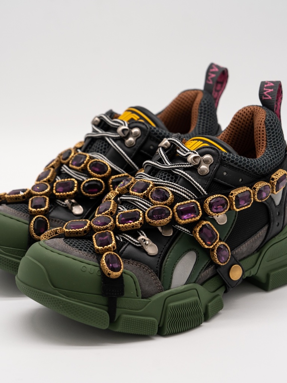 Gucci Women's Sneakers Flashtrek Crystals Green Black Sega size 38eu 8 US